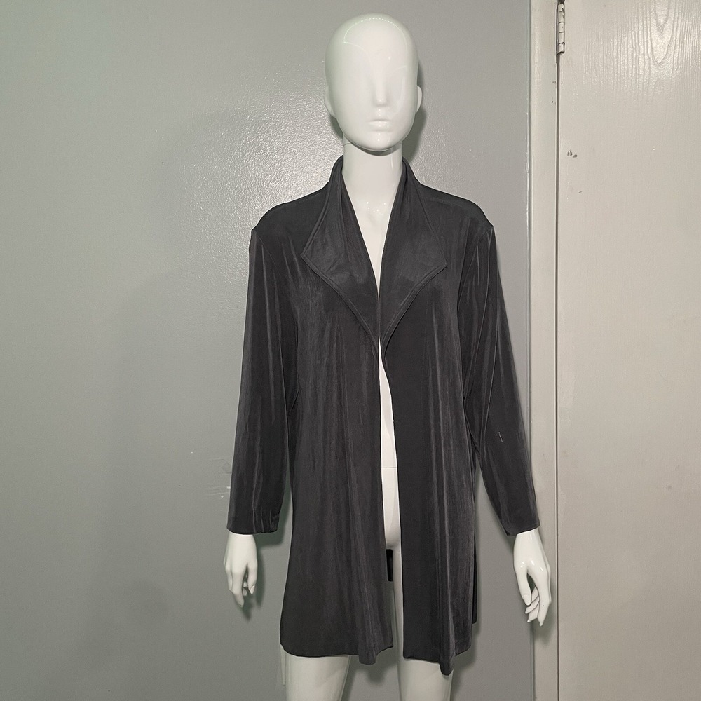 CHICOS TRAVELERS Women's 2 Slinky Cardigan Open Front Gray Long Sleeve Acetate